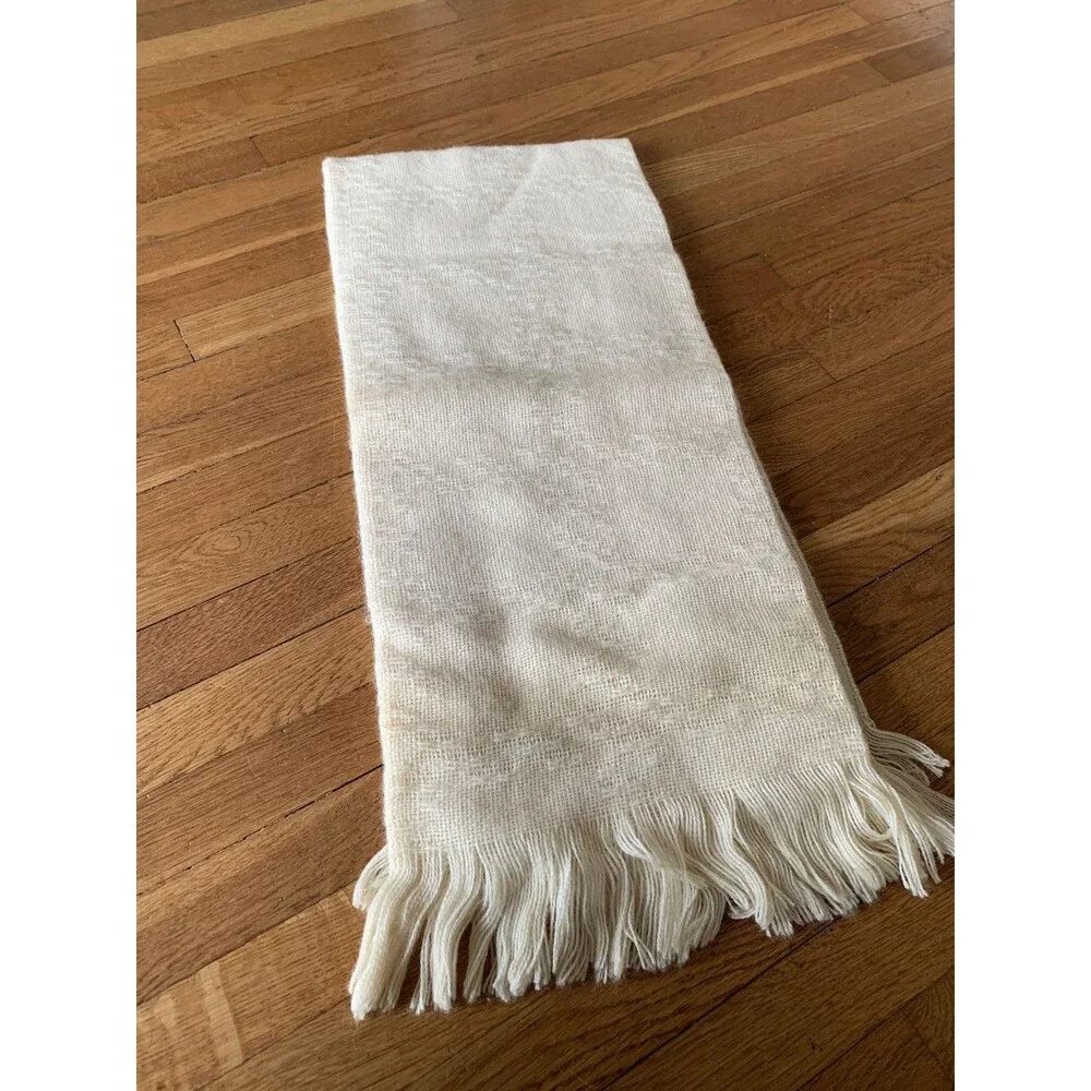 Vintage Faribo Throw Blanket 60% Wool Cream Yellow Color 46”x 52” USA